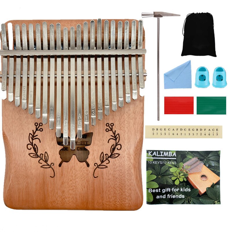 Piano de pulgar Kalimba 17 teclas, con bolsa de caoba martillos y partituras, muy adecuado para amantes de la música y niños: Brown 21 tone set A