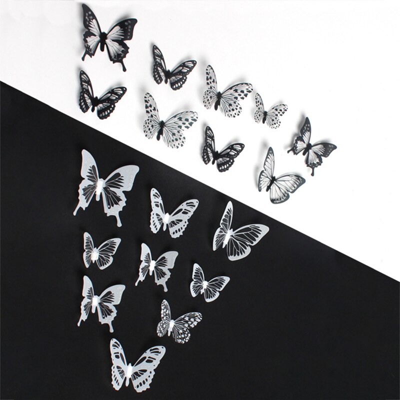 Juego de pegatinas de PVC para pared, adhesivos decorativos impermeables de mariposas en blanco y negro para decoración de bodas y fiestas, artístico, 36 unids/set