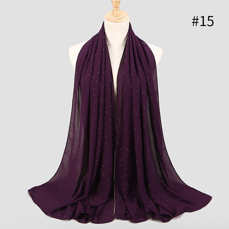 75*180 cm zomer moslim chiffon hijab sjaal kralen hoofddoek islamitische lange hoofd sjaals foulard femme musulman: 15