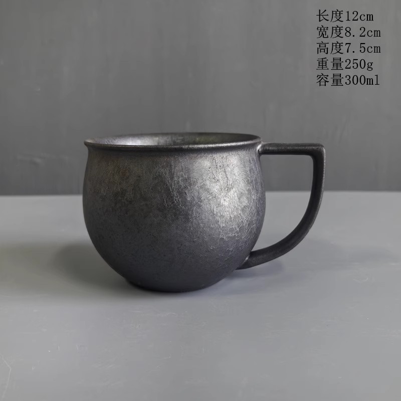 Tasse à café en céramique, glaçage rouille en céramique grossière rétro créative, tasse à café au lait avec manche en bois, service à thé, tasse d'eau domestique: jaune clair