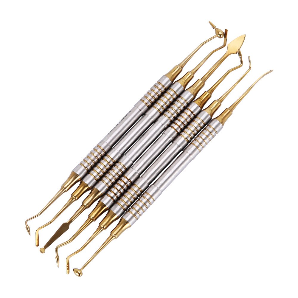 6Pcs Dental Resin Filling Tools Composite Filling Spatula Stainless Steel Dentistry Repair Instrument Dentist Material: Gold