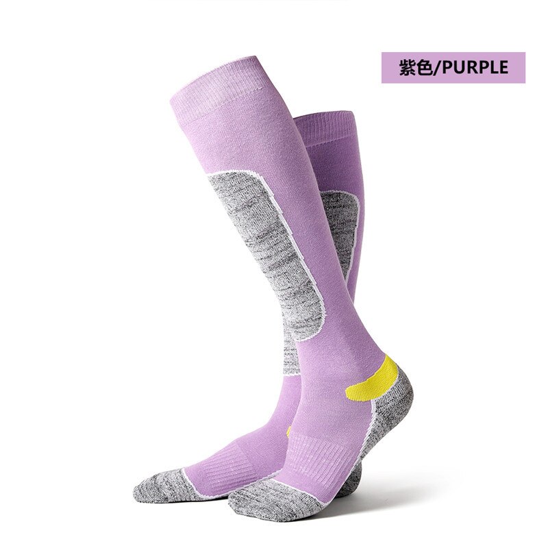 Vrouwen Outdoor Atletische Slijtage Skiën Sokken Onder Knie Hoge Sport Sokken Snowboarden Wandelen Sokken Dikke Katoenen Thermische Gym Sokken: purple M