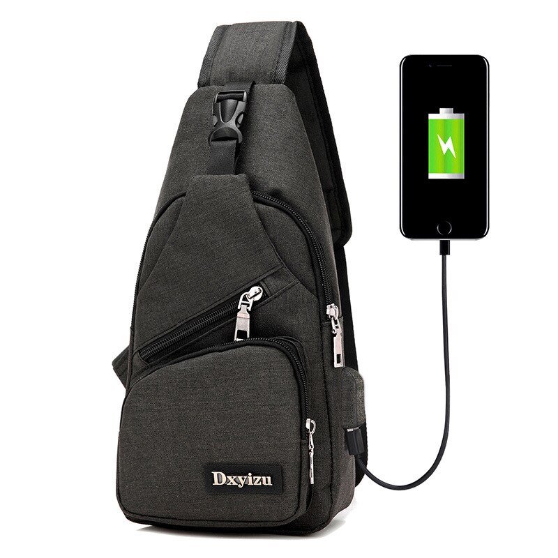 Multi-functional men's leisure one-shoulder bag for travel outside the door USB charging must-have chest bag: Black