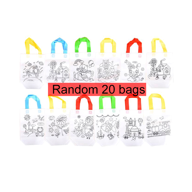 Bolsas para colorear DIY de 20 piezas con marcadores, bolsas de para artística de carnaval para niños, Mini bolsas de almacenamiento para compras de tela no tejida ecológica: CORAL