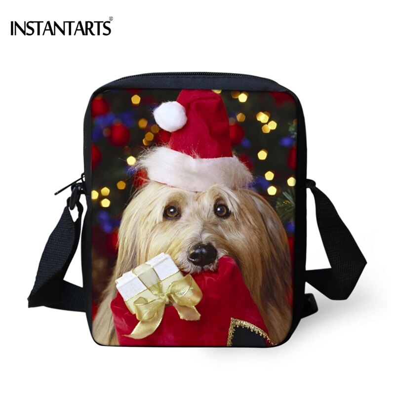 Instantarts engraçado 3d chapéu vermelho pet pug cão impresso crossbody saco para meninas meninos chirstmas presente mini bolsas de viagem sacos do mensageiro: CC1910E
