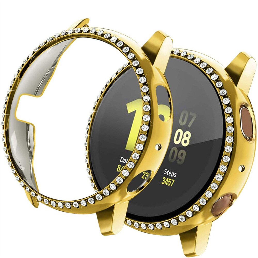 Bling diamond hard pc klokkekasse støtfangerramme heldeksel deksel beskytter shell skin for samsung galaxy watch active 2 40mm 44mm: Gull / 7 inches og over