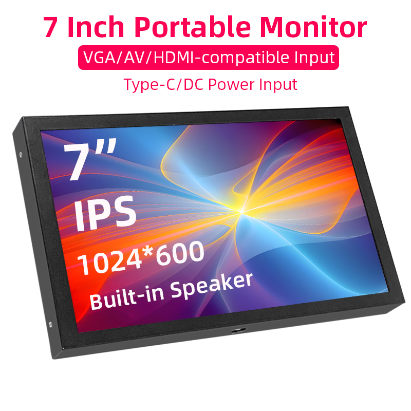 7 zoll Tragbare Bildschirm 1024x600 IPS LCD HDMI-kompatibel VGA AV Eingang DC Typ C Power Monitor für PC Laptop Kamera TV Box RPI