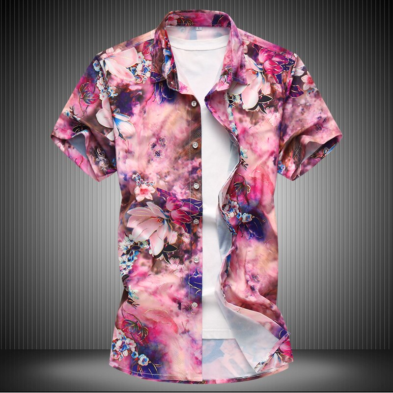 Summer Men's Flower Shirt Print Short Sleeve Shirt Mens Clothing Trend Casual Mens Floral Social Shirts M-7XL