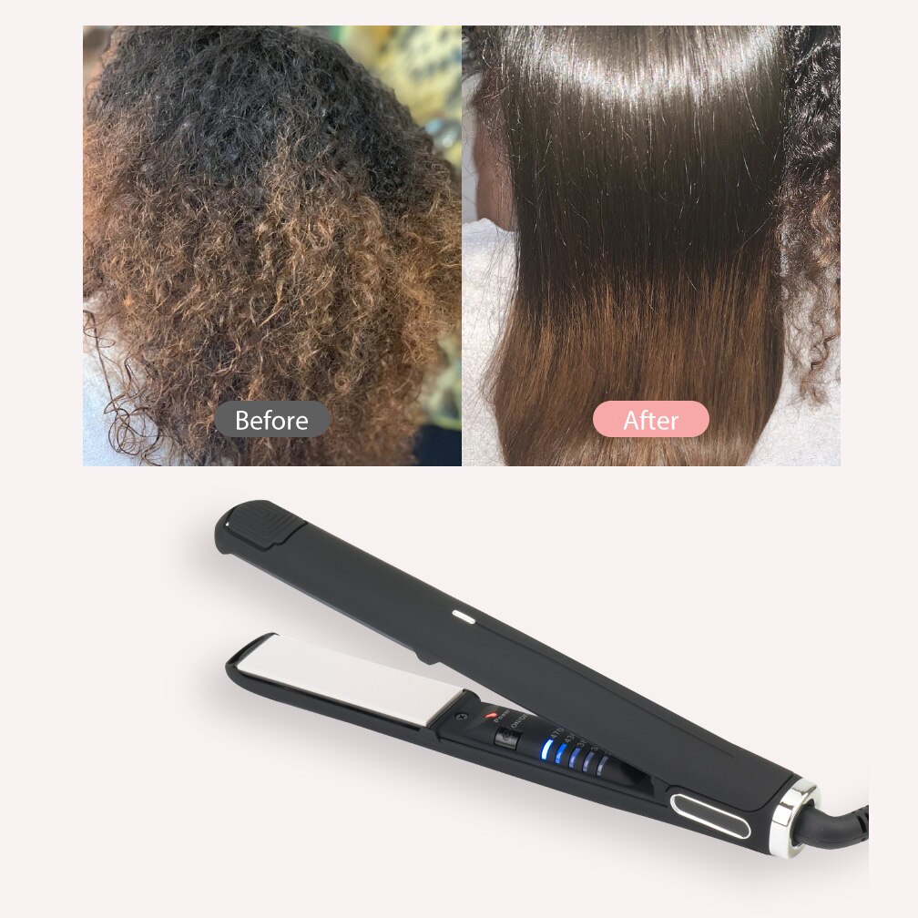 plancha de pelo con queratina 240C 470F, titanio , planchas de pelo Placas calefactoras nanocerámicas control digital de temperatura