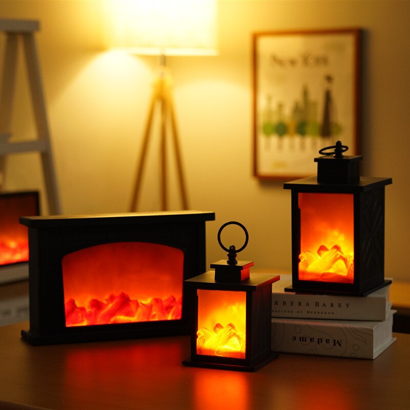 Lampe lanterne à LED avec effet de flamme, lampe de simulation de cheminée, ampoule à piles AAA, décoration de maison rétro pour cour