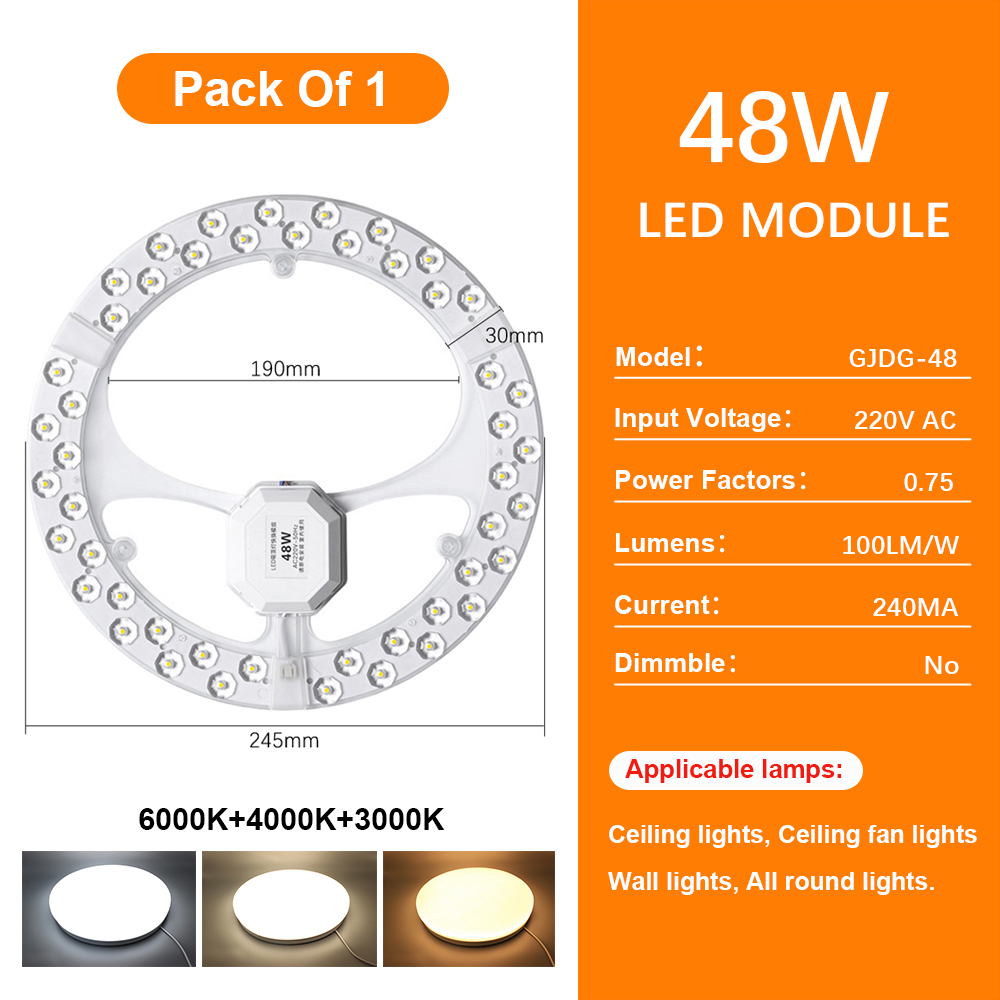 Ceiling Light Led Panel 220V Dimmable Replacement Led Module For Ceiling Lamps＆Fan Lights 48W Round Circle Led Light Panel Board: green
