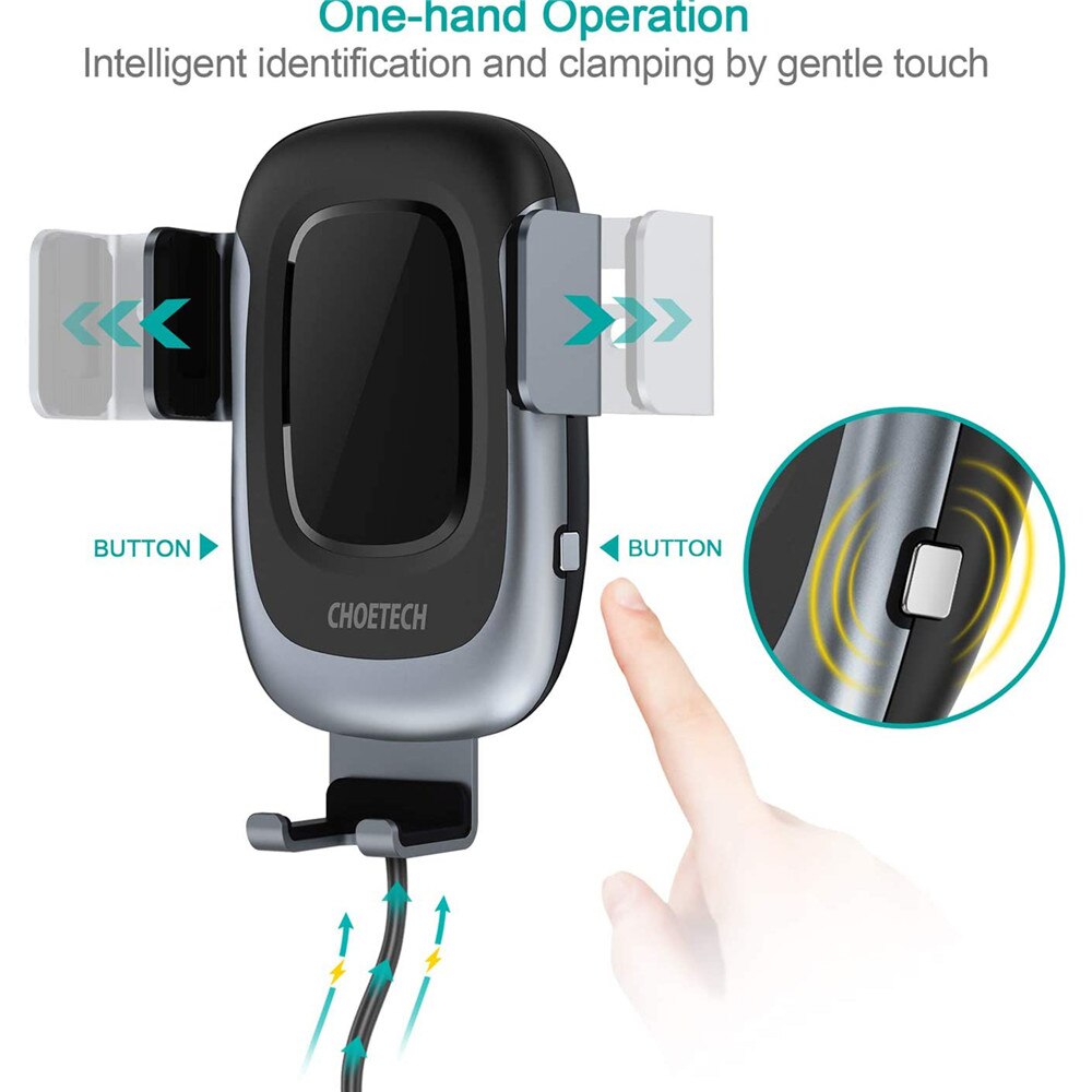 Choetech carregador sem fio montagem 15 w/10 w/7.5 w vent carro qi carregamento rápido suporte do telefone aperto automático para iphone 11/xr/xs, lg v30