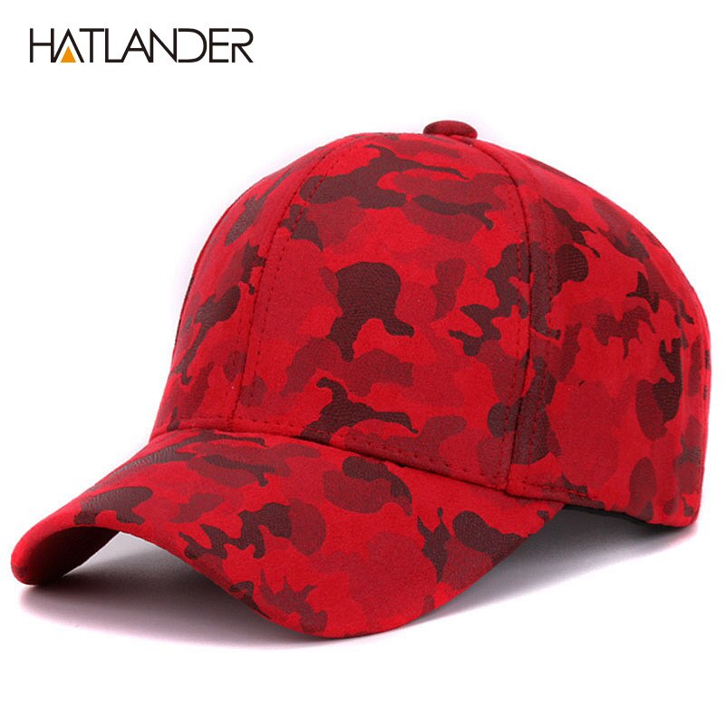 [hatlander]brand ruskind camouflage baseball kasketter til kvinder herre udendørs hatte vinter snapback bone gorras bomuld camo kasketter unisex: Rød