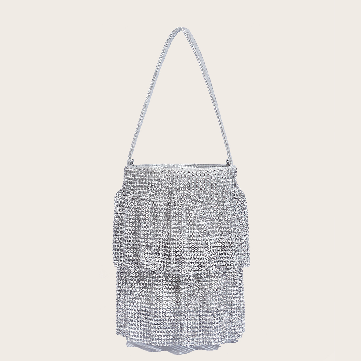 Luxe Avondtas Sprankelende Strass Party Tas Voor Dames Modieuze Gouden Handtas Met Trekkoord Schoudertas: Zilver