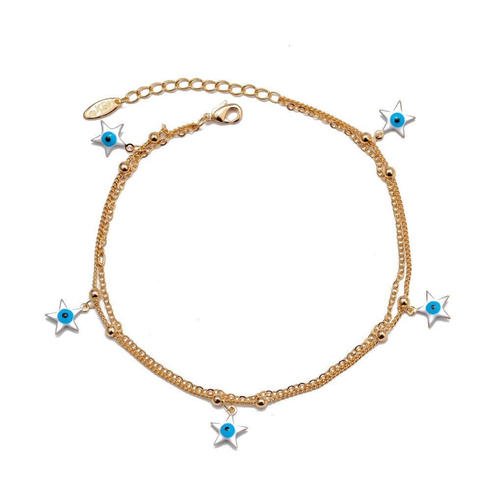 Estrela do Coração MAU OLHADO Turco Olho Tornozeleira Cadeia de Pé Tornozelo Pulseira Ajustável Moda Jóias da Cor do Ouro para As Mulheres Meninas BD78: 3