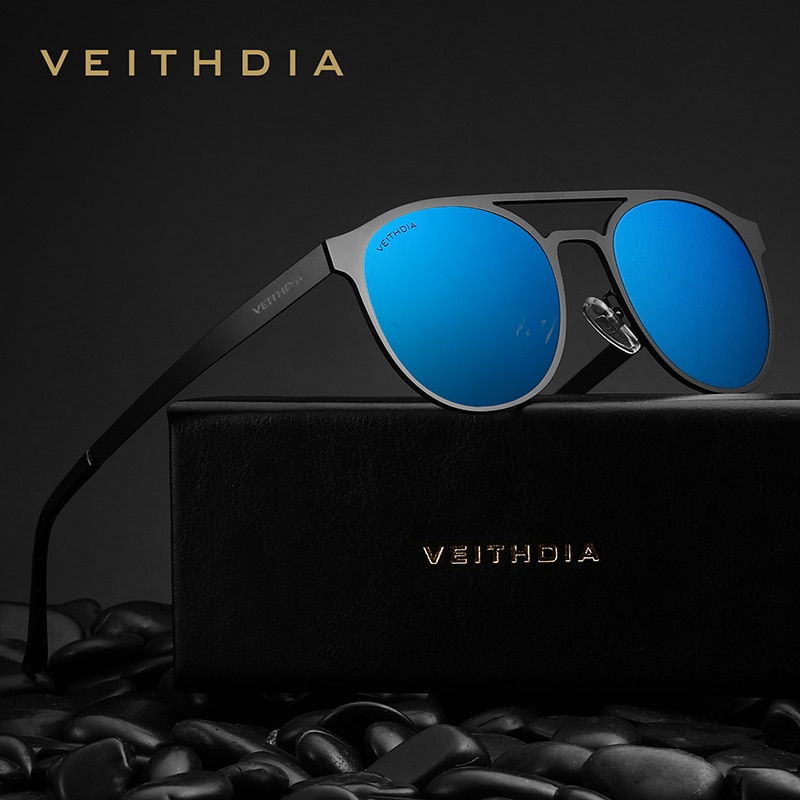 VEITHDIA, gafas de sol Unisex de acero inoxidable polarizadas UV400, gafas de sol redondas Vintage para hombre, accesorios para gafas para hombre 3900