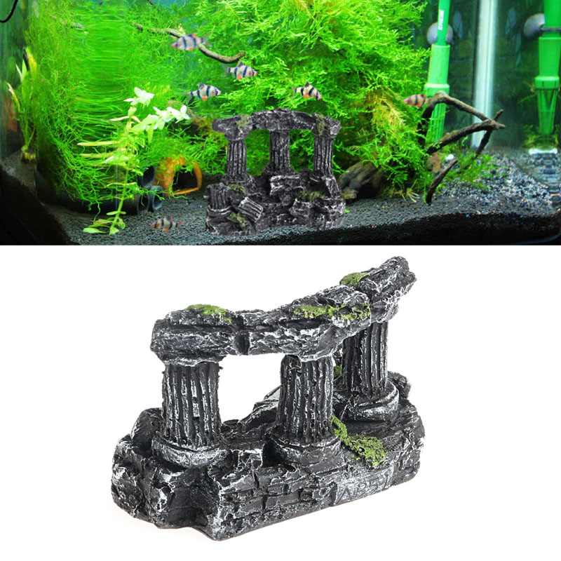 Resin Rome Square Stone Pillars Aquarium Landscaping Fish Tank Decor Tri-Columns