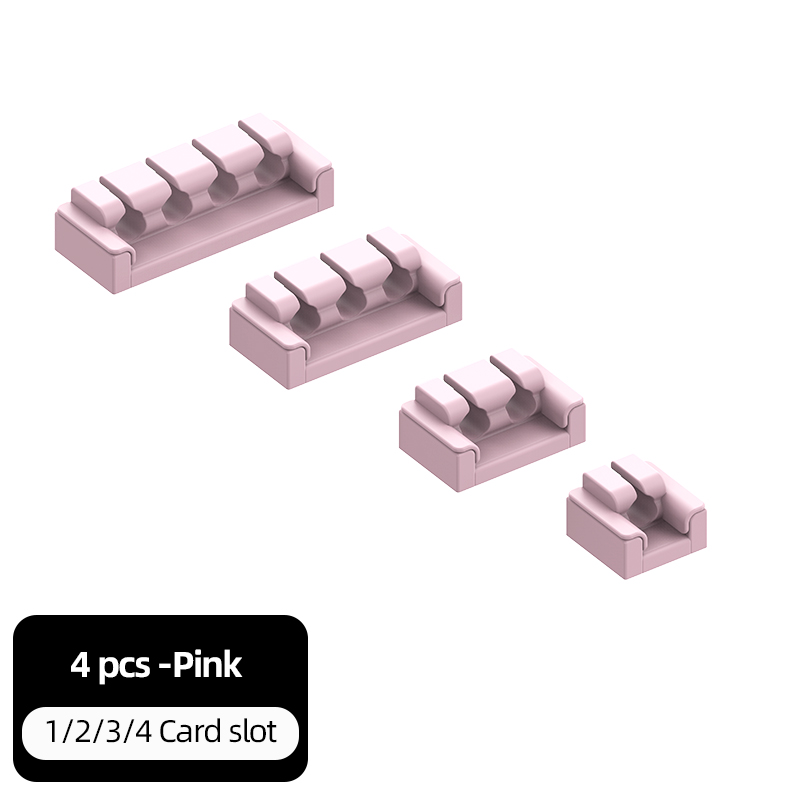 Organizador de cables 1, 2, 3, 4 orificios, enrollador de cables, Clips flexibles de gestión de cables para despacho de cables, Protector de cables para cargadores: Rosa