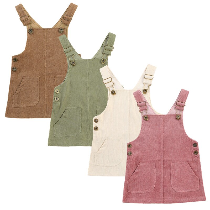 0-3Y Peuter Baby Meisjes Vintage Jurk Corduroy Overalls Herfst Soild Kleur Zakken Knop Bandjes Bib Kids Jurk Outfit