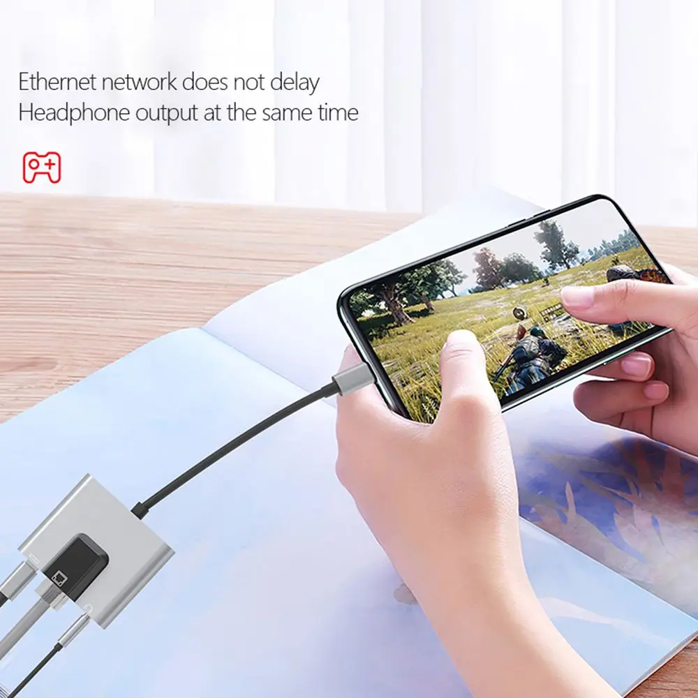Type-C Naar Ethernet Lan Netwerkadapter Hub Usb C Naar 3.5Mm Audio Pd Snel Opladen Docking Station Voor Laptop Mobiele Telefoon Tablet