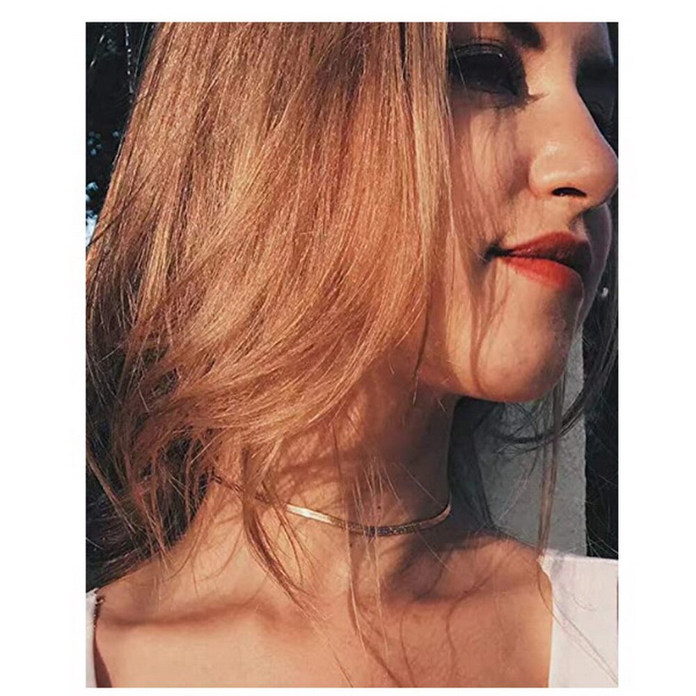 Collar de Gargantilla ajustable con de espiga para mujer, cadena serpiente plana de 5MM y oro , Gargantilla sencilla, joyería delicada de 15"