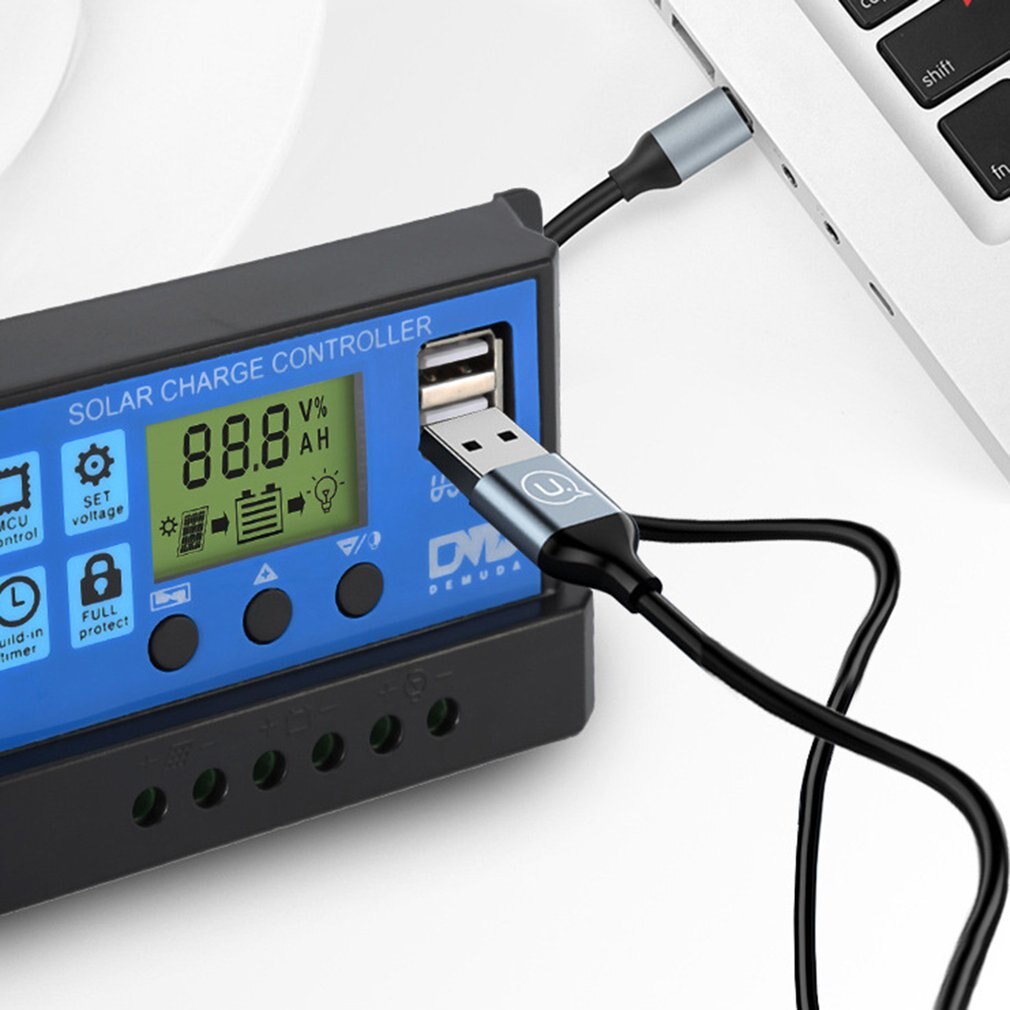 Solar Charger Controller 60A 50A 40A 30A 20A 10A 12V 24V Battery Charger LCD Dual USB Solar Panel Regulator for Max 50V