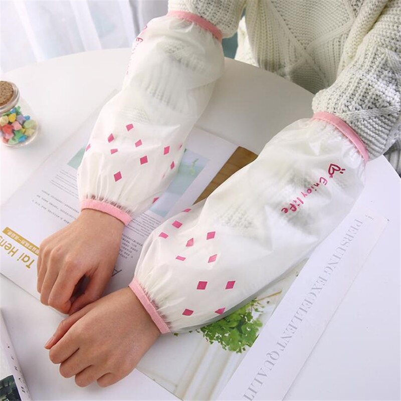 Waterdichte Afdrukken Transparante Manchet Lange Stijl Oversleeves Optionele Anti-Fouling Beschermende Mouwen Home Schoonmaakproducten: Pink