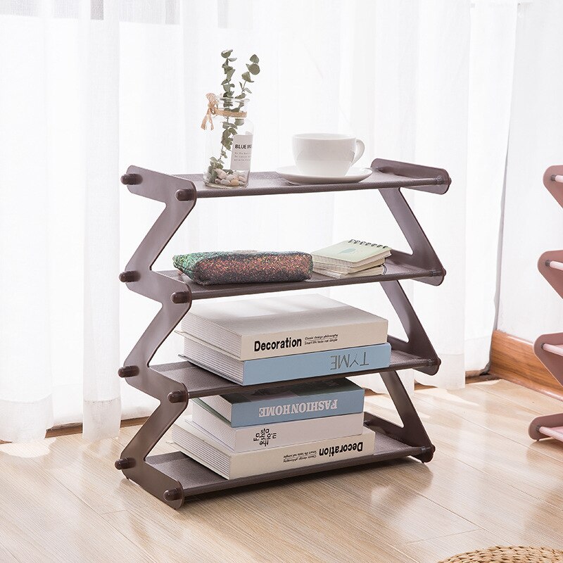 4 -Tier Stackable and Expandable Shoe Rack Z-shaped Footwear Organizer Shoe Shelf Storage Organizer Household PR