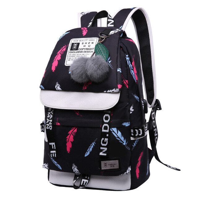 Backpack Women Backpack Nylon Women Shoulder Bag Student School Bag Backbag Mochilas Female Bagpack Rucksack: feather women bag