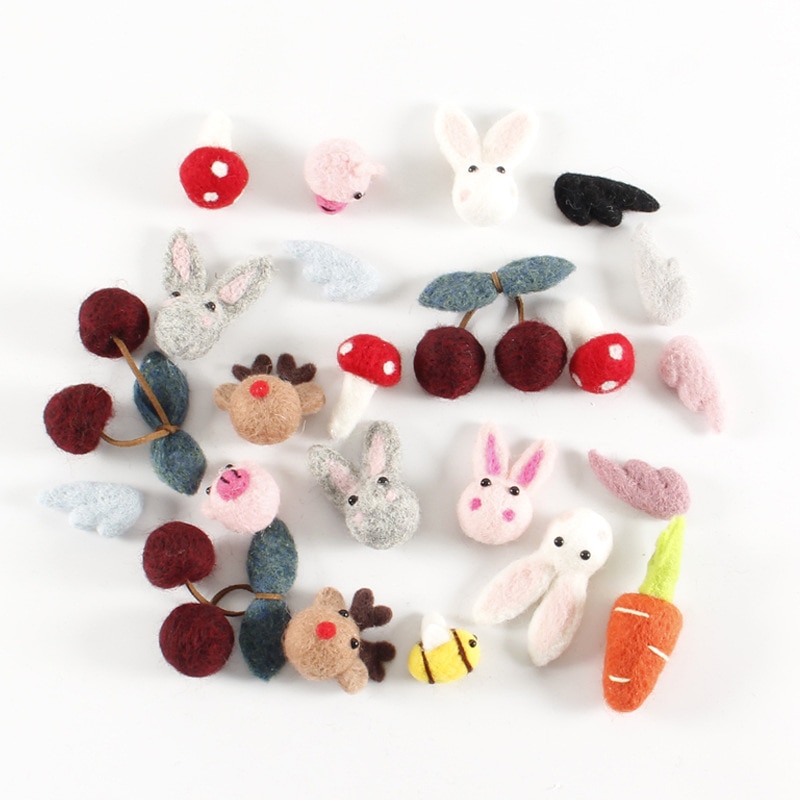Kit de lana de fieltro para artesanías, Mini animales de zanahorias, broches decorativos para niños, de Navidad, accesorios de decoración de cinta para el pelo para niños