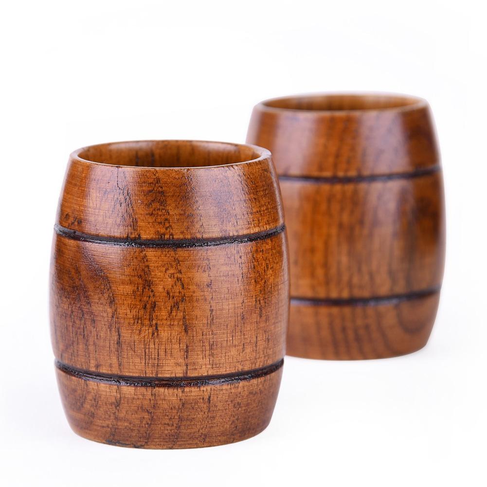 Barrel Shape Beer Tea Coffee Milk Water Cup Wooden Kitchen Bar Pub Drinkware