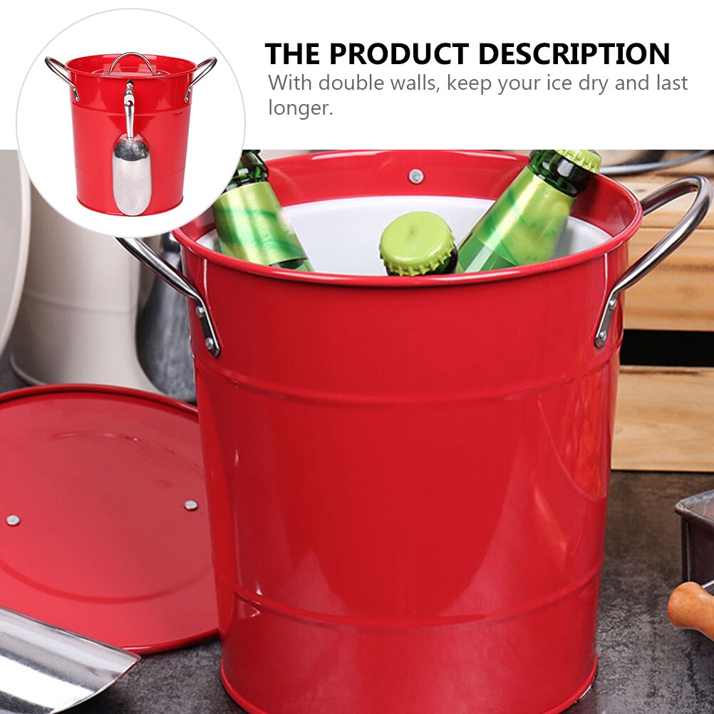 1pc 4.5L Ice Bucket Party Bar Celebration Beverage Bottle Beer Bucket Thicken Iron Bucket With Cover And Ice Shovel