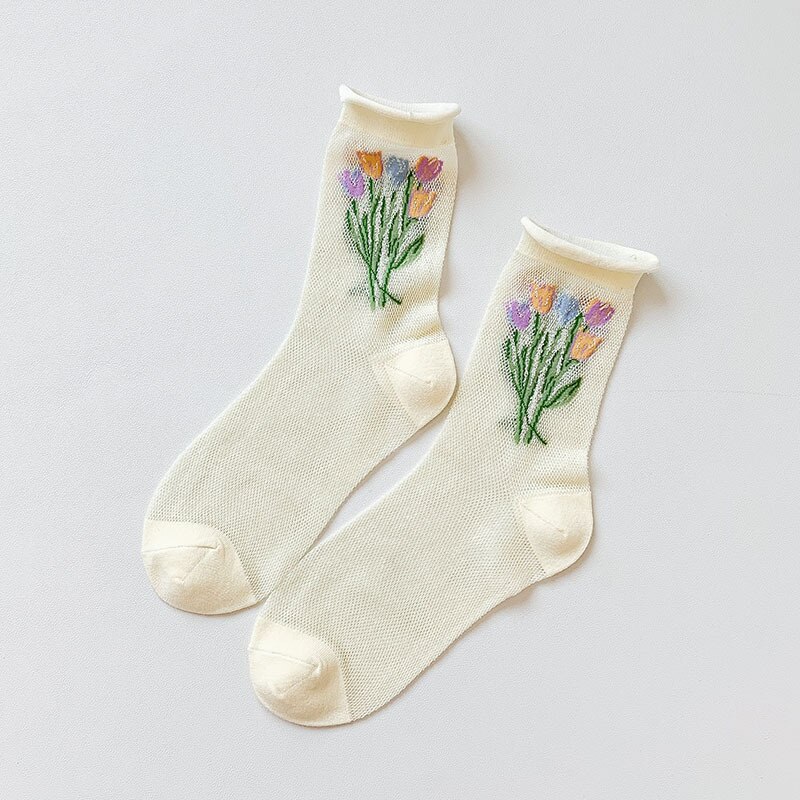 Produkt sommer gennemsigtige ultratynde korte sokker behagelige åndbare absorbere sved slik farve slik farve blomster kvinder: Gul