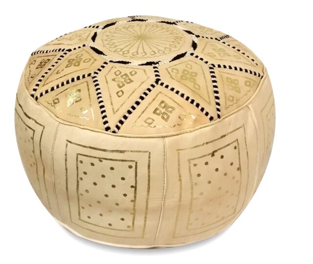 Puf Pouf Hecho a Mano en fès, Marrakech Cuero autentico SIN relleno: Beige