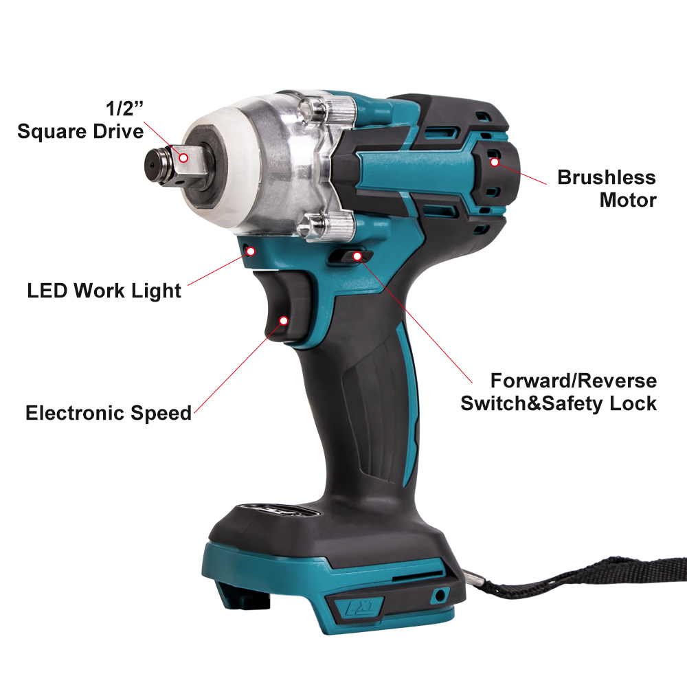 Brushless Electric Impact Wrench 1/2 In Cordless Brushless Power Tool Rechargeable Drill Driver LED Light For Makita 18V Battery