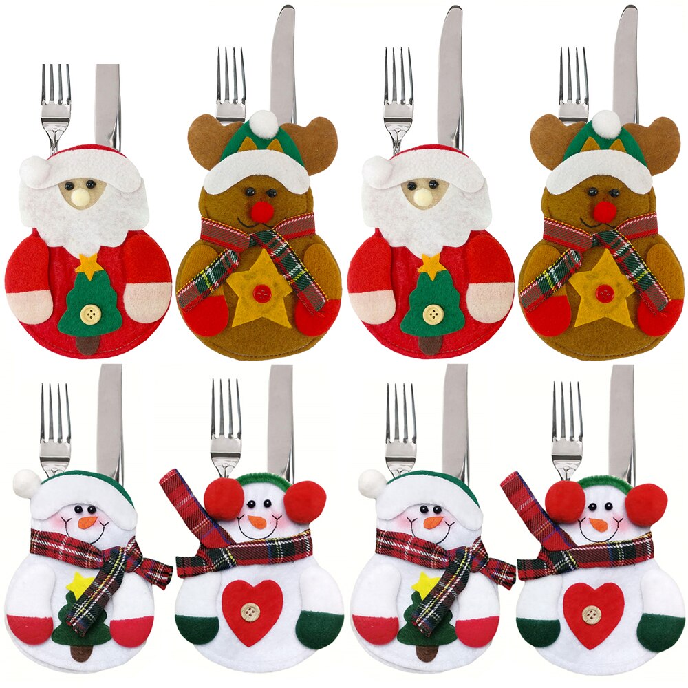 8 Uds muñeco de nieve decoraciones de Navidad soporte para bebida bolsa Navidad adornos navideños para el hogar Mesa: Default Title