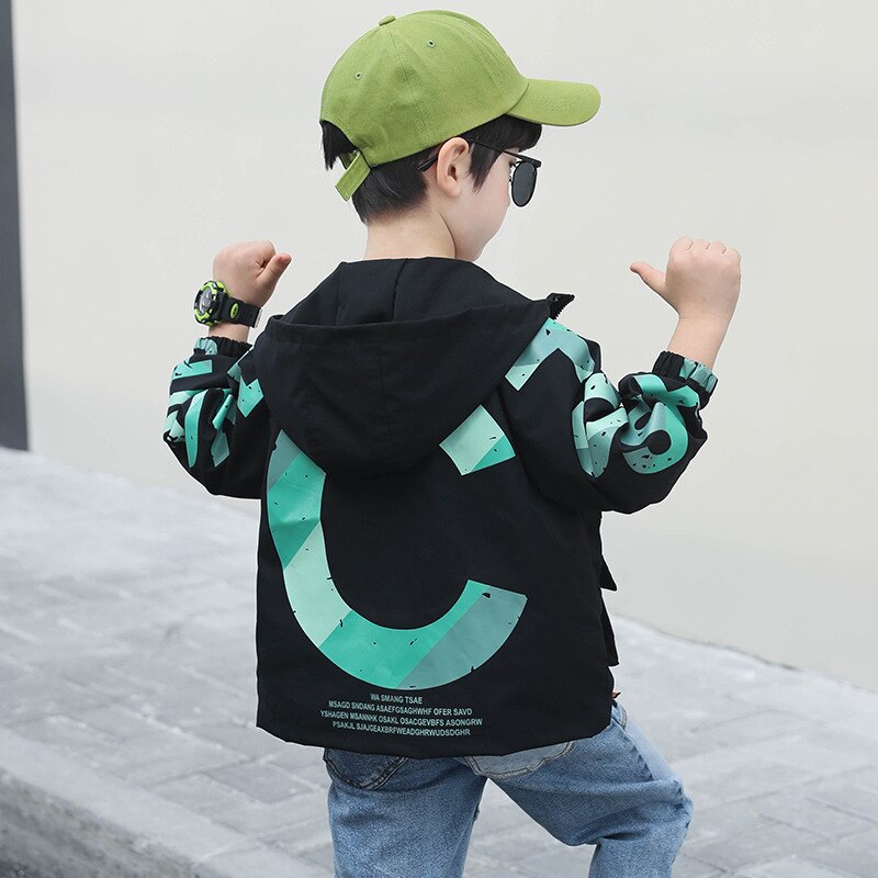 Kids Jongens Letters Gedrukt Capuchon Lente/Herfst Grote Maagd Tuniek 4-12 Jaar Oud