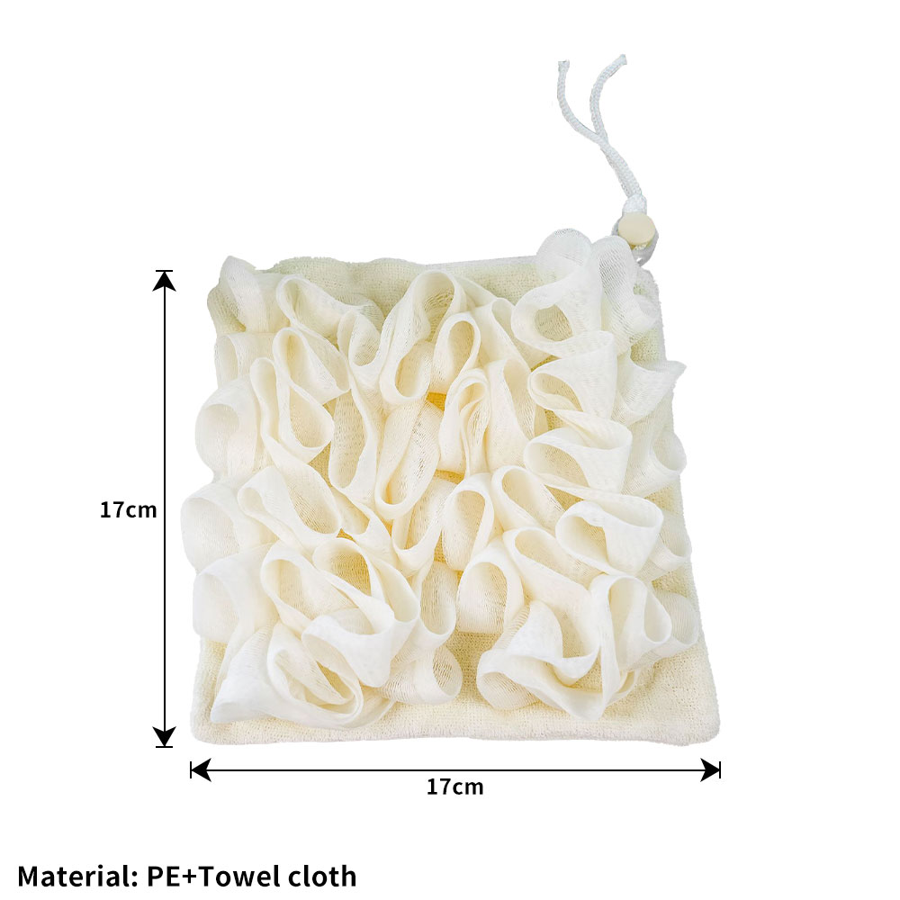 2-In-1 Bath Loofah Sponge with Drawstring Bath Ball Bath Loofah Shower Washcloth Set for Women Men: black