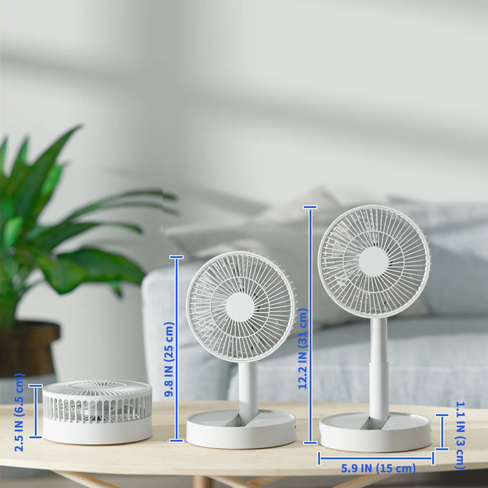 USB opvouwbare ventilator met 4 snelheden en timing, op batterijen werkende miniventilator voor slaapkamer, binnen of buiten, tafelventilator