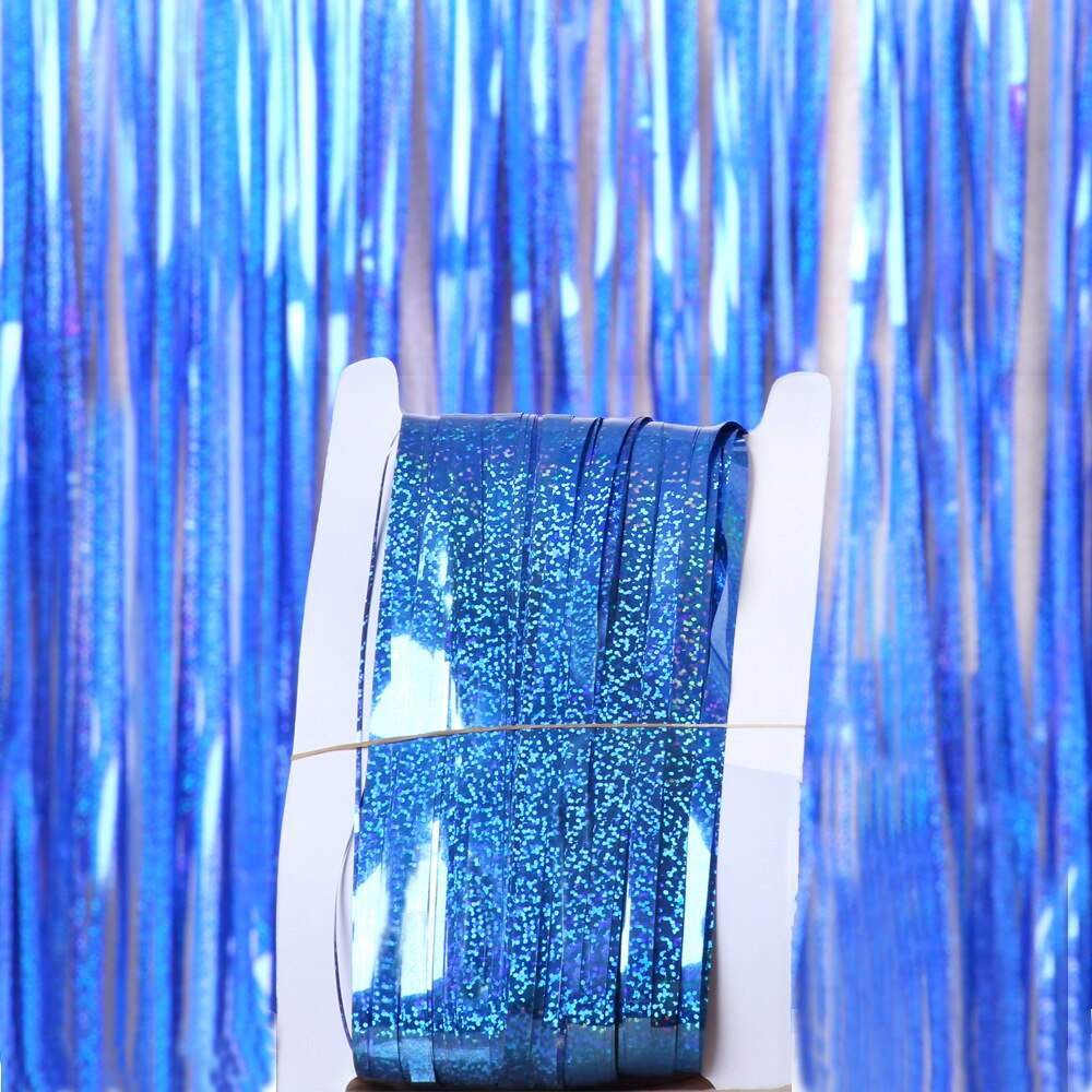 Fødselsdagsfest baggrund gardiner glitter guld glitter glitter folie gardin bachelorette bryllup dekoration voksen jubilæum: Laserblå