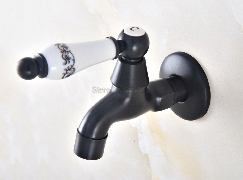 Black Oil Rubbed Bronze Wall Mount Ceramic Lever Sink Faucet Mop Pool Water Tap tav343