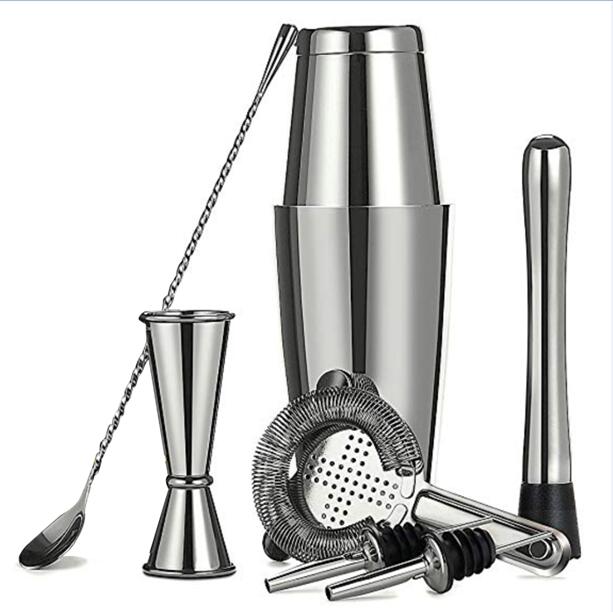 Cocktailshaker BS-75S 750ML Boston Cocktail Shaker Set and Widely Used in Bars: Silver 8pcs