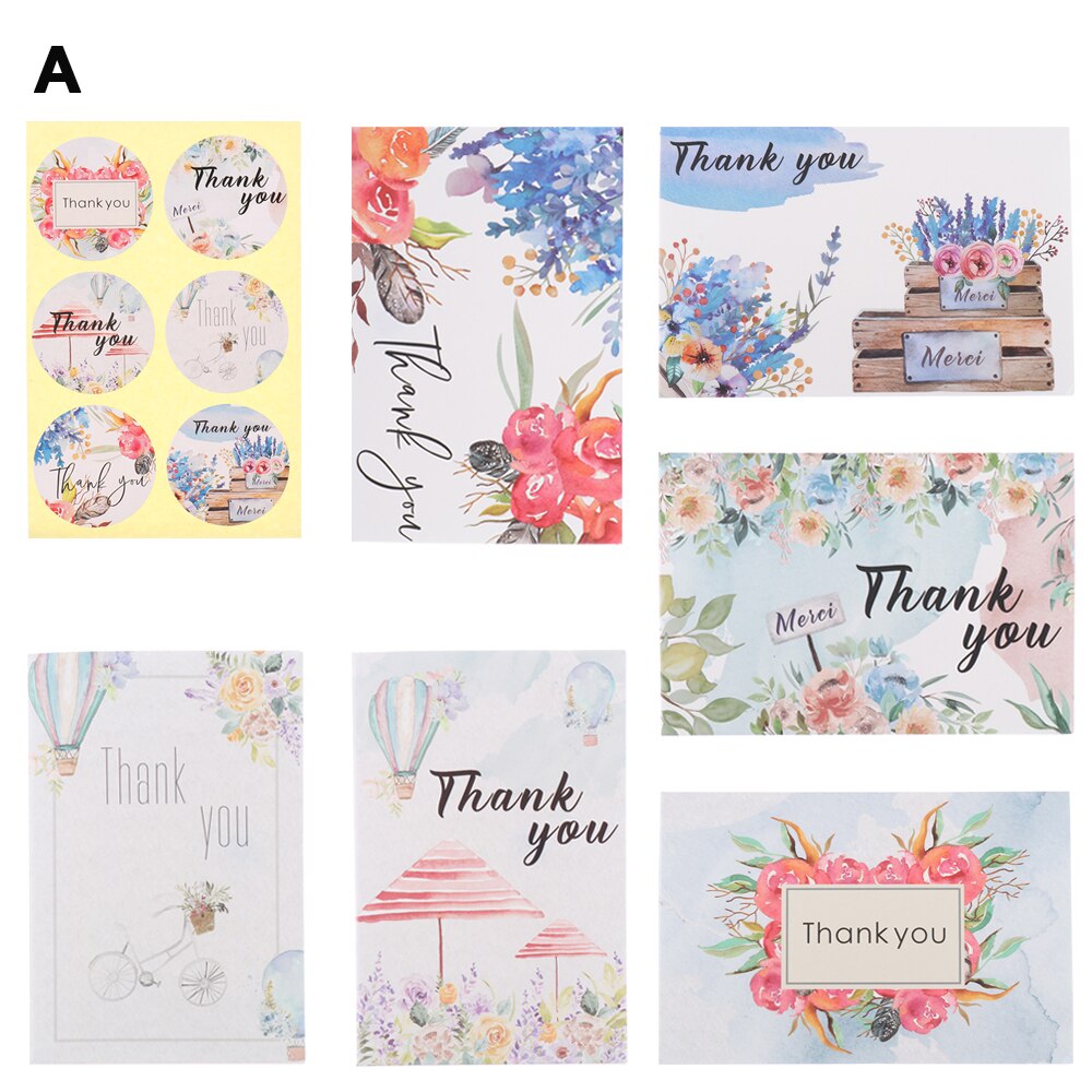 Cartes de remerciement en feuille d'or, lot de 4/6 cartes d'invitation à motifs floraux avec enveloppes, autocollants vierges, cartes postales pliantes: 6Pcs-A