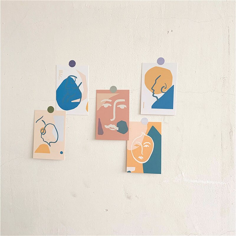 5pcs Abstrct Art Decoration Card Morandi Color Postcard Small Painting Poster DIY Room Wall Sticker Photo Props Stationery