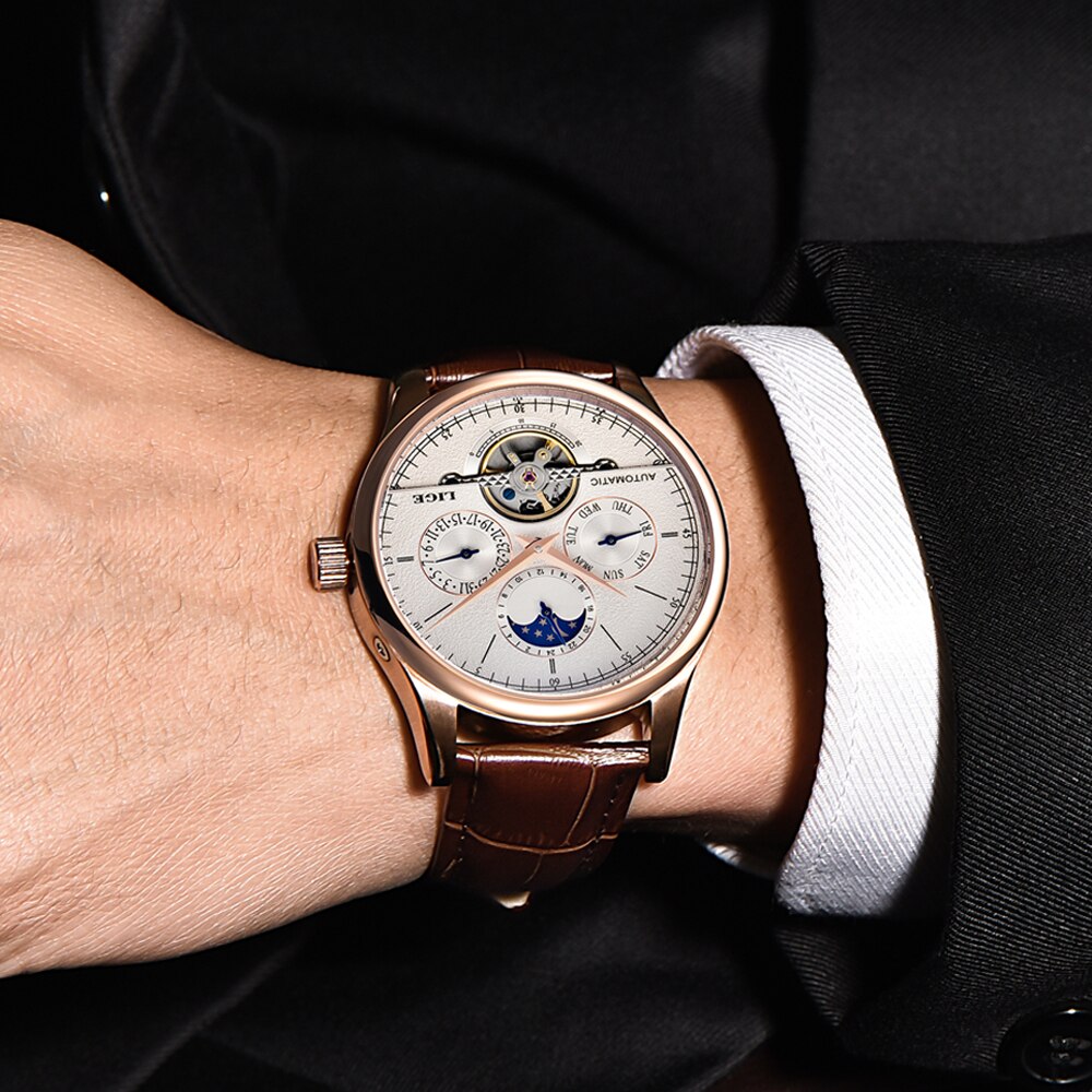Relojes de Hombre LIGE, reloj mecánico automático para Hombre, reloj Tourbillon deportivo, reloj de pulsera Retro de negocios Casual de cuero