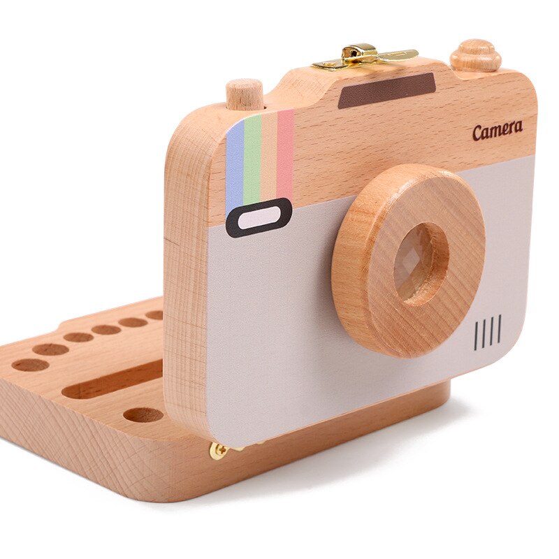 Wooden Baby Teeth Box Baby Tooth Keepsake Box Camera Shaped Wooden Container Storage Teeth Kids Tandendoosje Caja Dient