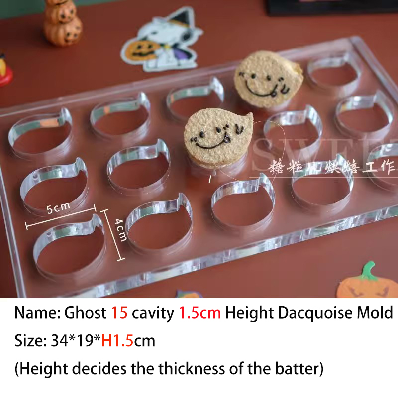 1/1,5 cm Dicke Halloween Thema Jacquoise Schimmel Geist Kätzchen Kürbis aufbringen Französisch Macaron Sandwich Kuchen Nachtisch zurück geschirr Werkzeug: Armee Grün