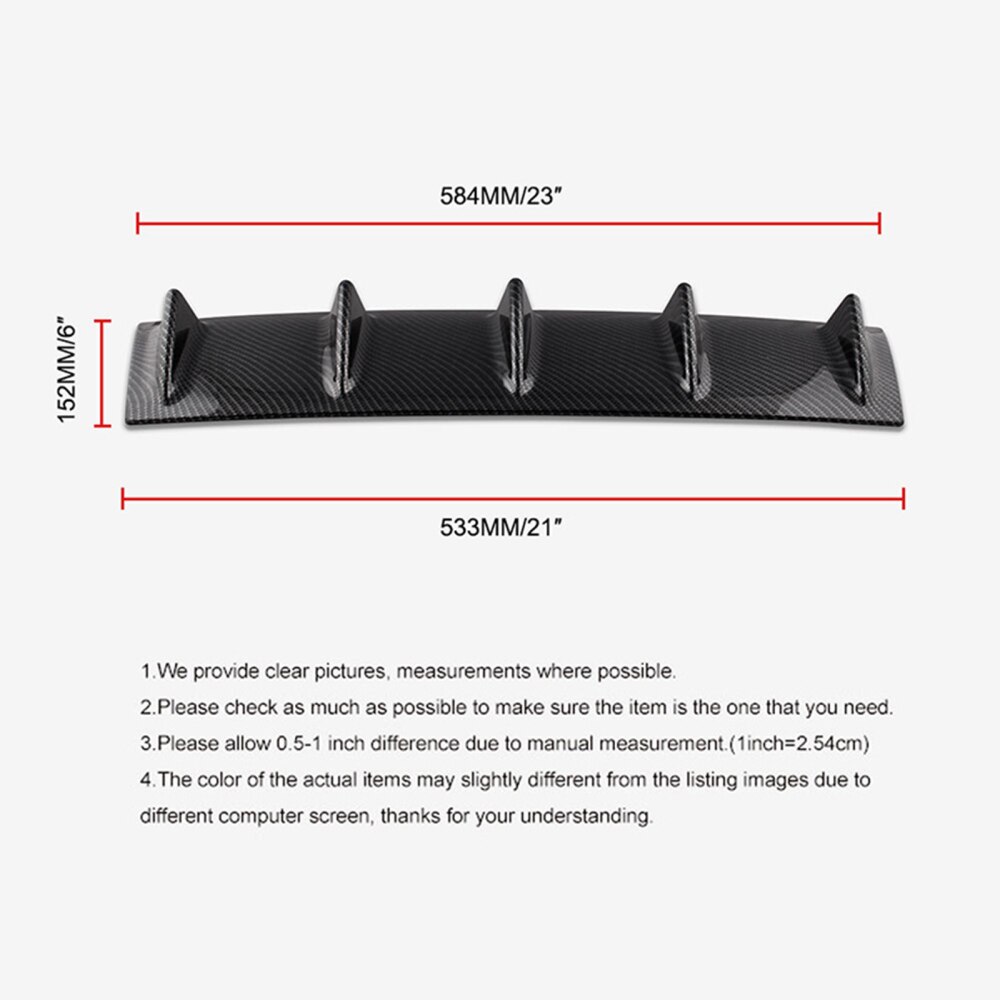 Universal Car Rear Bumper Carbon Fiber/ABS Lip Diffuser 5 Fin Gloss Black Car Rear Bumper Car Back Spoiler Car-Styling