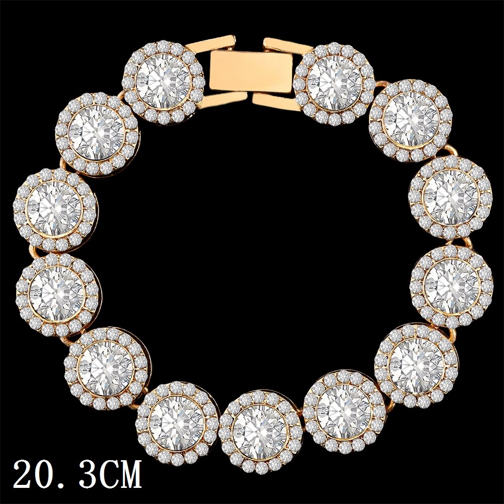 Mode Bling Verharde Rhinestone Prong Cubaanse Ketting Armband Voor Vrouwen Mannen Hip Hop Iced Out Chunky Link Chain Armbanden sieraden: 014401GD