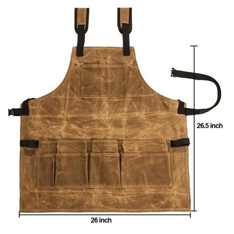 Apron Collector Canvas Oil Wax Cloth Multiple Pockets Tools Storage Apron Waterproof for BBQ Men DSA